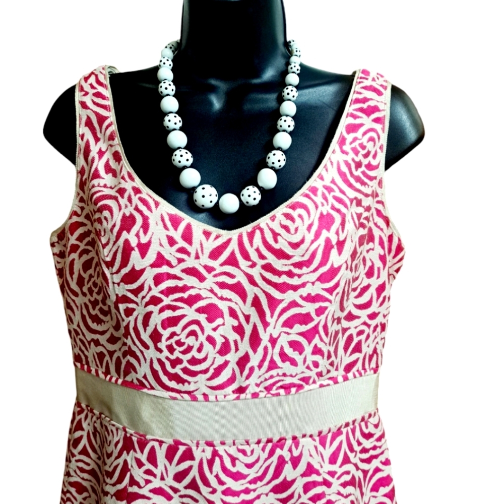 Maggie London Pink/Off-white Floral Sheath Dress Women's Size 8 Colorful Classic - Picture 4 of 11